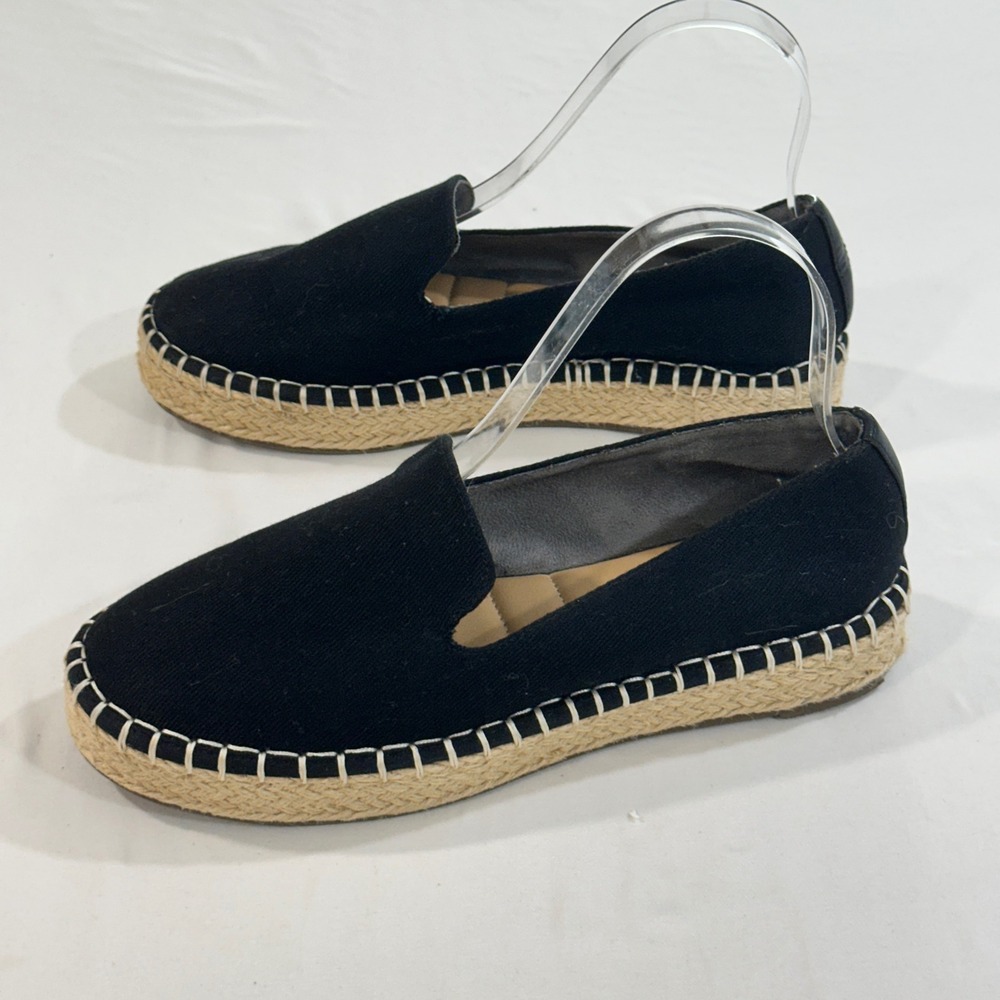 Joie Cara Espadrille Flats Women 7.5 Black Canvas Slip On Blanket Stitch Loafers
